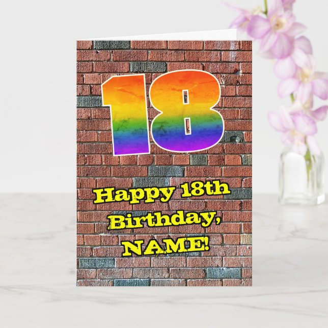 18th Birthday: Fun Graffiti-Inspired Rainbow 18 Card (Orchid)