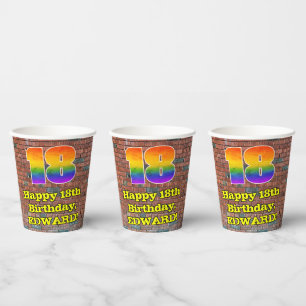 18th Birthday: Fun Graffiti-Inspired Rainbow 18 Paper Cups
