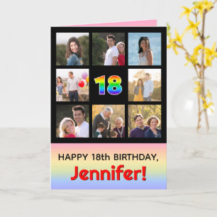 18th Birthday: Fun Rainbow #, Custom Photos + Name Card