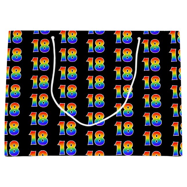 18th Birthday: Fun Rainbow Event Number 18 Pattern Large Gift Bag (Front)