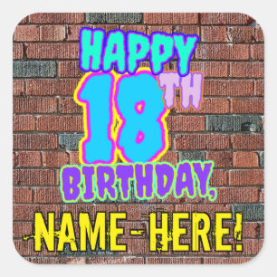 18th Birthday – Fun, Urban Graffiti Inspired Look Square Sticker