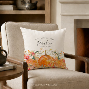 18th Birthday Gift Fall Pumpkin Wildflower Custom Cushion