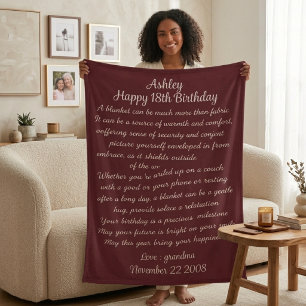 18th Birthday Gift for Granddaughter, personalised Sherpa Blanket