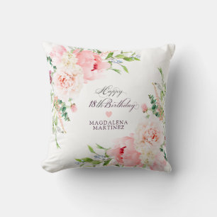 18th Birthday Gift Pink Floral Personalised Cushion