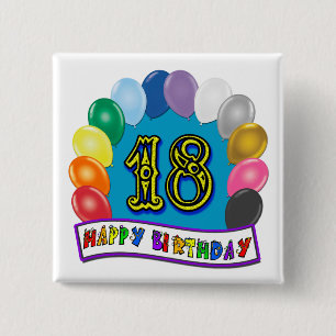18th Birthday Gifts with Assorted Balloons Design 15 Cm Square Badge