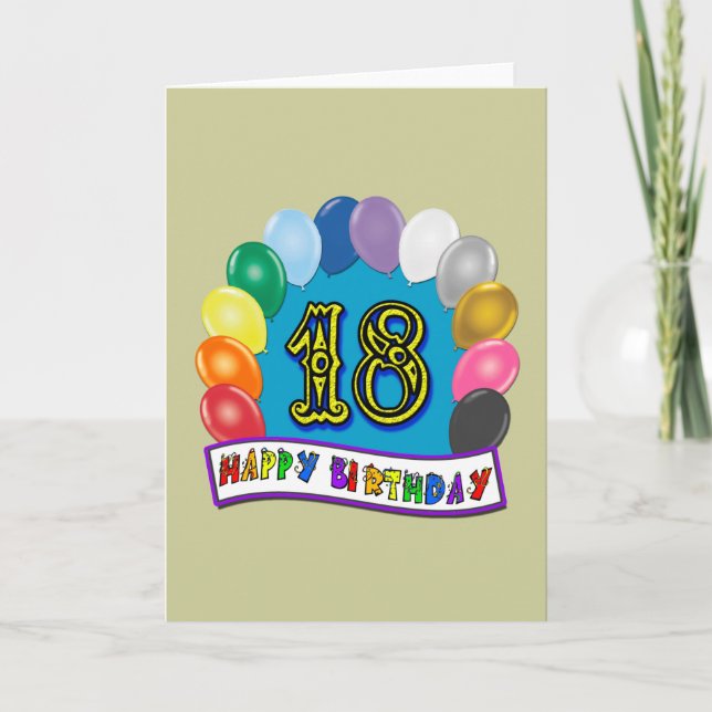 18th Birthday Gifts with Assorted Balloons Design Card (Front)