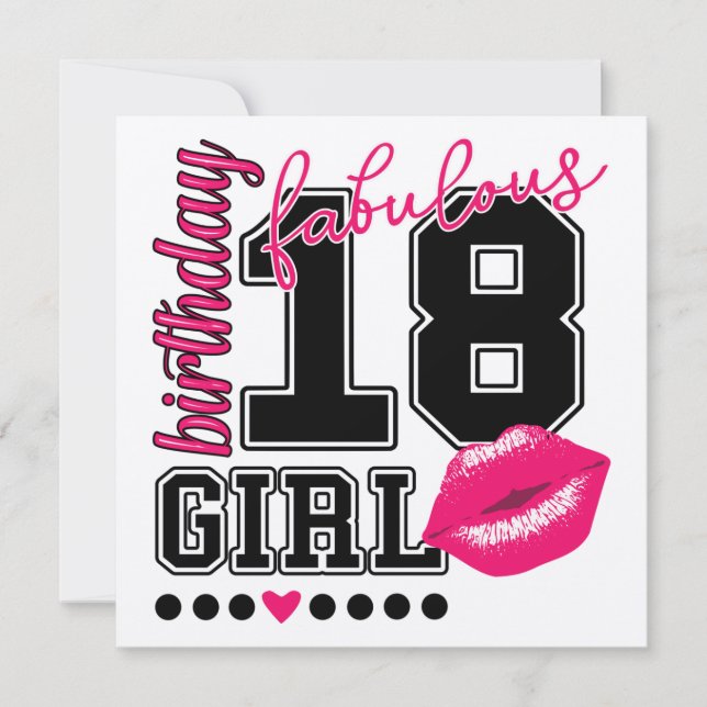 18th birthday girl Einladungs Karten, pink Kiss Invitation (Front)