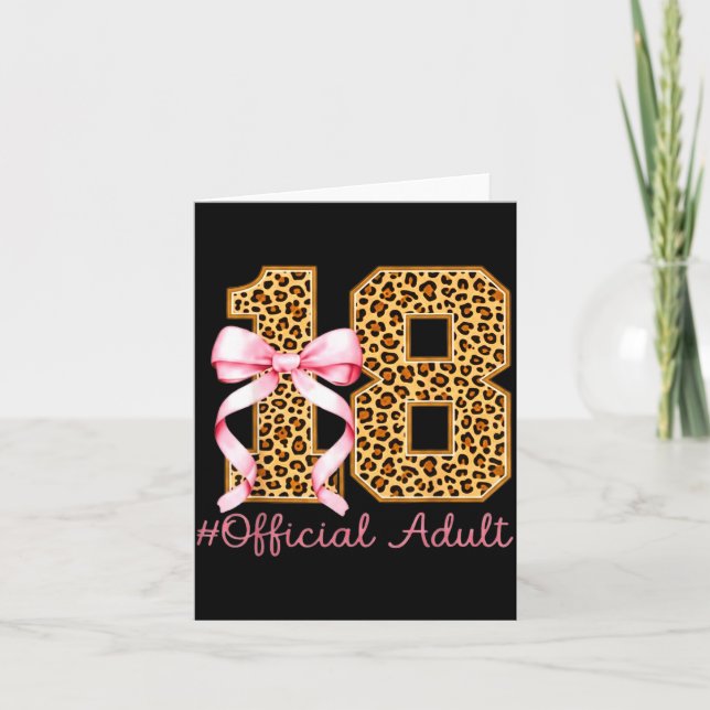18th Birthday Girl Nk Coquette Bow Leopard 18 Year Card (Front)