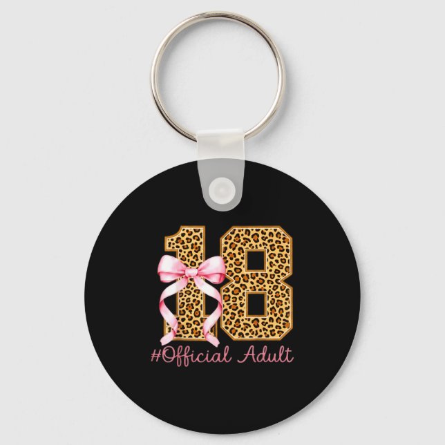 18th Birthday Girl Nk Coquette Bow Leopard 18 Year Key Ring (Front)