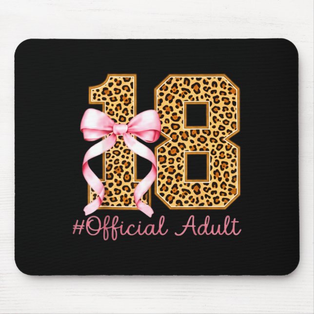 18th Birthday Girl Nk Coquette Bow Leopard 18 Year Mouse Mat (Front)