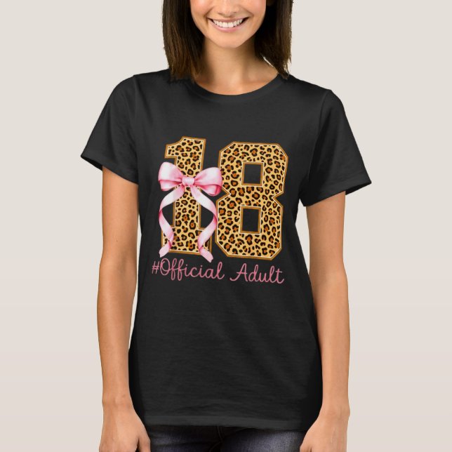18th Birthday Girl Nk Coquette Bow Leopard 18 Year T-Shirt (Front)