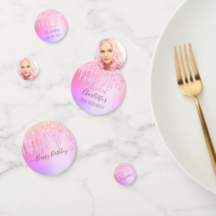 18th birthday glitter drips photo pink purple confetti