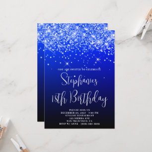 18th Birthday Glittery Blue Navy Black Ombre Invitation