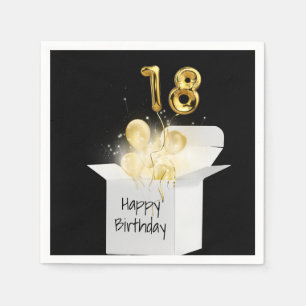 18th Birthday Gold Balloons In White Box Napkin