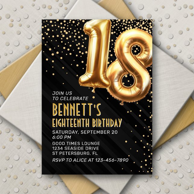 18th Birthday Gold Black Invitation (Creator Uploaded)