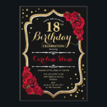 18th Birthday - Gold Black Red Roses Invitation<br><div class="desc">18th birthday celebration invitation.
Elegant black design with faux glitter gold and red roses. Perfect for an elegant birthday party. Can be customized into any age.</div>