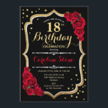 18th Birthday - Gold Black Red Roses Invitation<br><div class="desc">18th birthday celebration invitation.
Elegant black design with faux glitter gold and red roses. Perfect for an elegant birthday party. Can be customized into any age.</div>