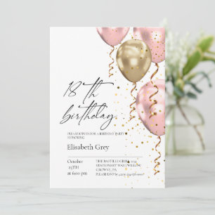 18th Birthday Gold Blush Pink Balloons Modern Invitation