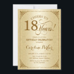 18th Birthday - Gold Damask Invitation<br><div class="desc">18th Birthday Invitation.
Elegant vintage black and faux gold design with damask pattern. Features script font. Cheers to 18 years! Can be personalised into any age! Message me if you need further customisation.</div>