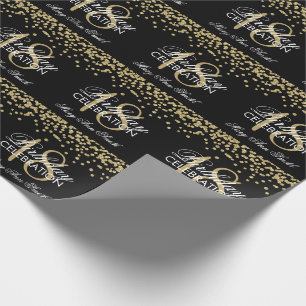 18th Birthday Gold Faux Glitter Confetti Black Wrapping Paper