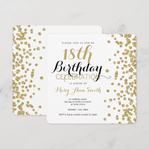 18th Birthday Gold Faux Glitter Confetti White Invitation
