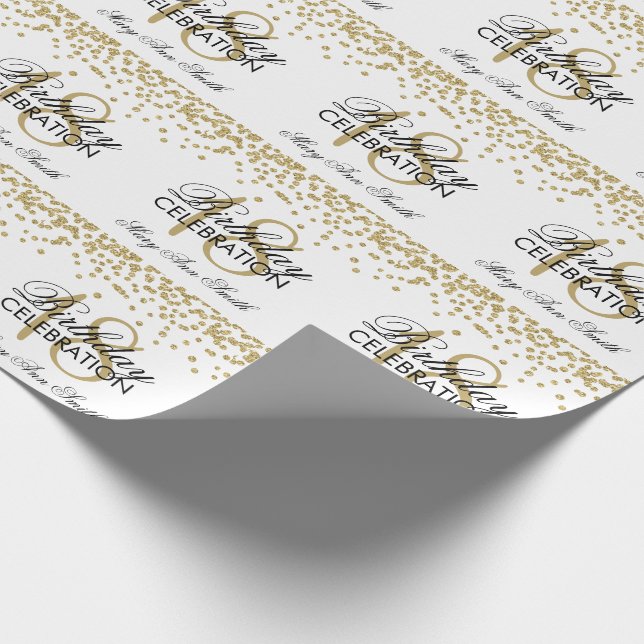 18th Birthday Gold Faux Glitter Confetti White Wrapping Paper (Corner)