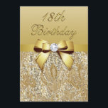 18th Birthday Gold Faux Sequins and Bow Invitation<br><div class="desc">Elegant custom personalised 18th Birthday party celebration invitations with a beautiful glittery golden colours printed image sequins jewels, gems pattern, cute shiny gold printed bows and ribbons images and pretty digital diamonds bling jewels on a chic gold gradient background with fixed gold text. Please note: All invites on Zazzle have...</div>
