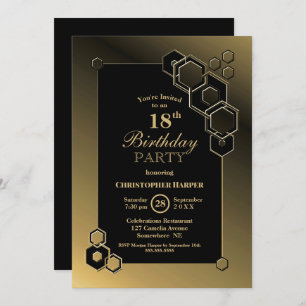 18th Birthday Gold Geometric Frame Party Invitation