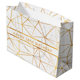 18th birthday gold geometrical pattern white large gift bag