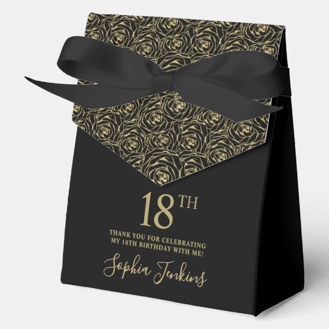 18th Birthday Gold Glitter Roses Thank You  Favour Box (Front)