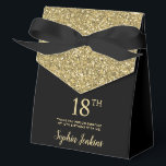 18th Birthday Gold Glitter Thank You Favour Box<br><div class="desc">This fabulous modern 18th Birthday Gold Glitter Thank You favor box with sparkling gold glitter, the birthday girl's name in a trendy script font, and tied with an elegant black bow would be perfect for your event. It would be great for a candy station, on a thank you gift table,...</div>