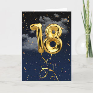 18th Birthday Gold Mylar Balloon and Confetti Card