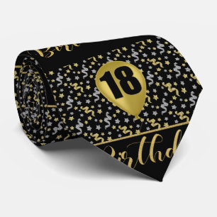 18th Birthday Gold on Black with Confetti Tie
