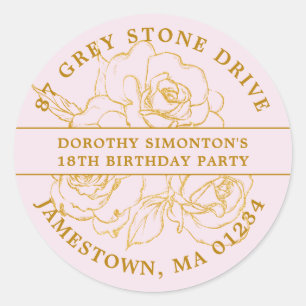 18th Birthday Gold Rose Return Address Label