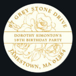 18TH Birthday Gold Rose Return Address Label<br><div class="desc">Add a special touch to all your 18th Birthday invitation envelopes with this elegant round design. It features a bouquet of gold roses in the centre. Open line art gives it a vintage botanical vibe. The birthday celebrant's name and 21st birthday party are written across the centre on a white...</div>