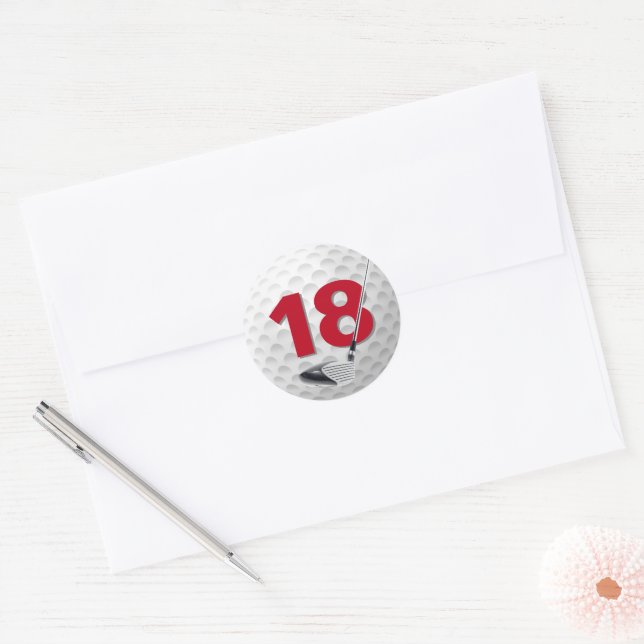 18th Birthday Golf Ball Design Classic Round Sticker (Envelope)