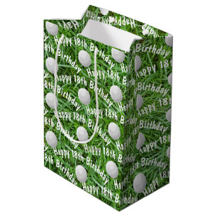 18th Birthday Golf Balls on Grass Medium Gift Bag