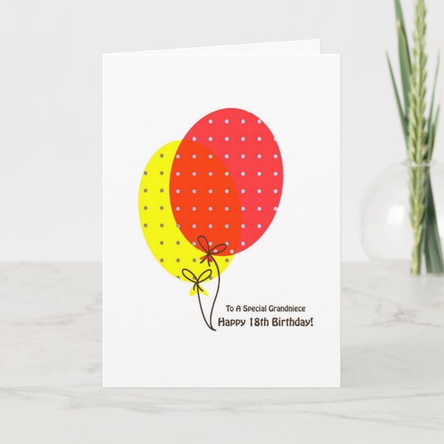18th Birthday Grandniece Cards, Colourful Balloons Card (Front)
