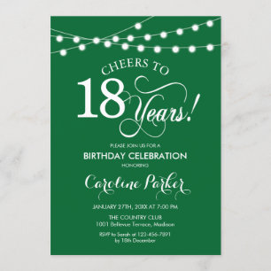 18th Birthday - Green White Invitation
