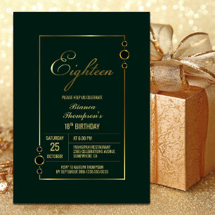 18th Birthday Green with Gold Frame Party Invitation