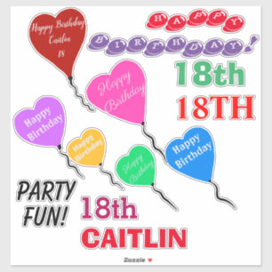 18th Birthday Heart Balloons Personalised Vinyl