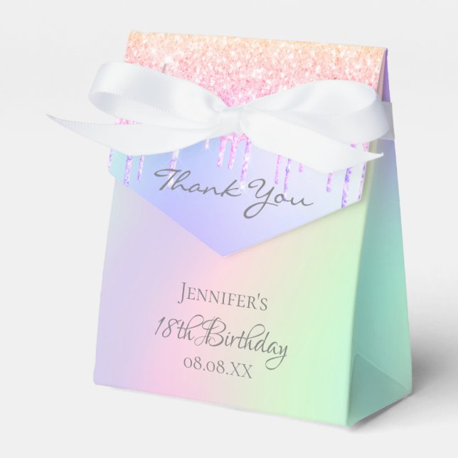 18th birthday holographic purple pink thank you favour box (Front Side)