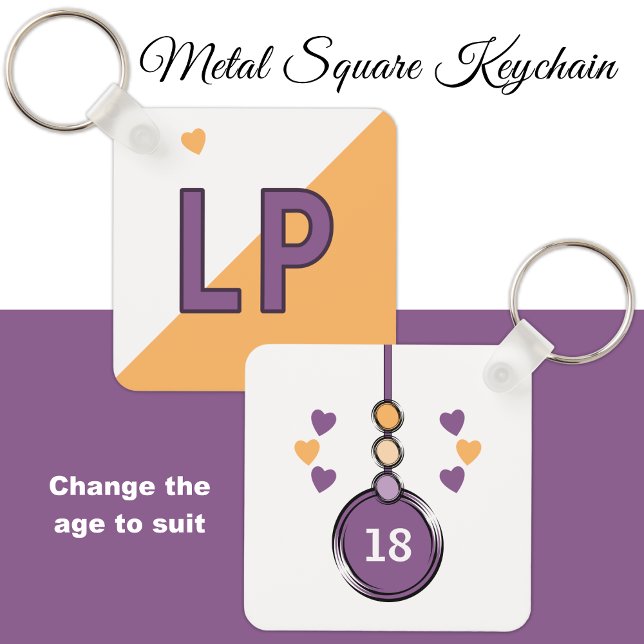 18th birthday initials purple orange key ring (Creator Uploaded)