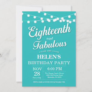 18th Birthday Invitation Aqua Turquoise Fabulous