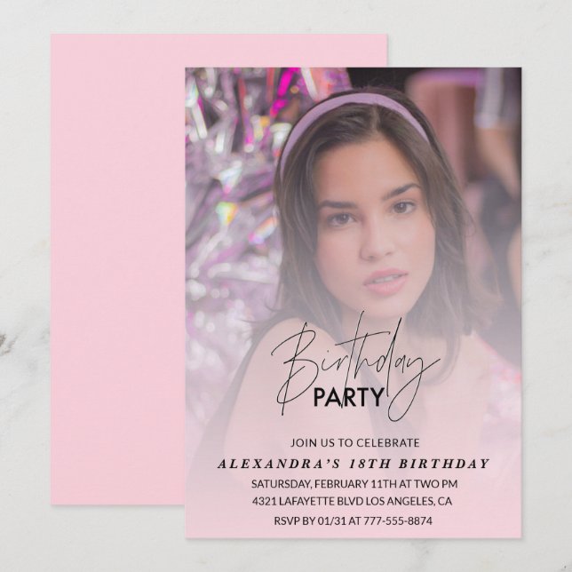 18th birthday invitation Birthday Party Photo pink (Front/Back)