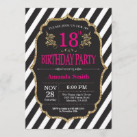 18th Birthday Invitation. Black and Gold Glitter