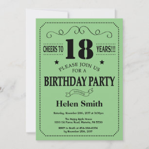 18th Birthday Invitation Black and Green