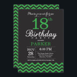 18th Birthday Invitation Black and Green Chevron<br><div class="desc">18th Birthday Invitation with Black and Green Chevron. Black and White. Adult Birthday. Man or Women Bday Invite. For further customisation,  please click the "Customise it" button and use our design tool to modify this template.</div>