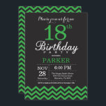 18th Birthday Invitation Black and Green Chevron<br><div class="desc">18th Birthday Invitation with Black and Green Chevron. Black and White. Adult Birthday. Man or Women Bday Invite. For further customisation,  please click the "Customise it" button and use our design tool to modify this template.</div>