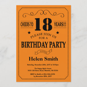 18th Birthday Invitation Black and Orange